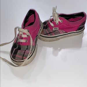 toddler girl pink plaid lace up VANS